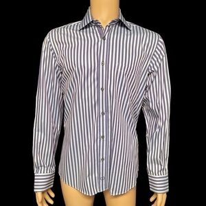 Bugatchi Uomo Men’s Purple M Striped Long Sleeve Button Up Shirt in EUC
